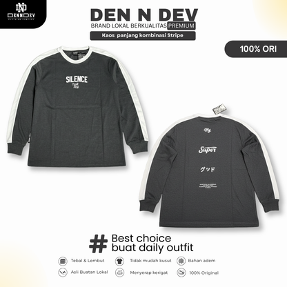 DEN N DEV Kaos Panjang Kombinasi Stripe | Long Sleeve Unisex | Baju Distro Lokal Premium