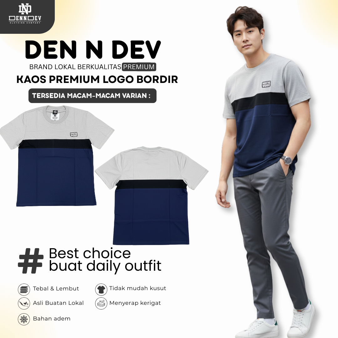 DEN N DEV | Kaos Kombinasi Premium Bordir Dada | Cotton Combed 24s
