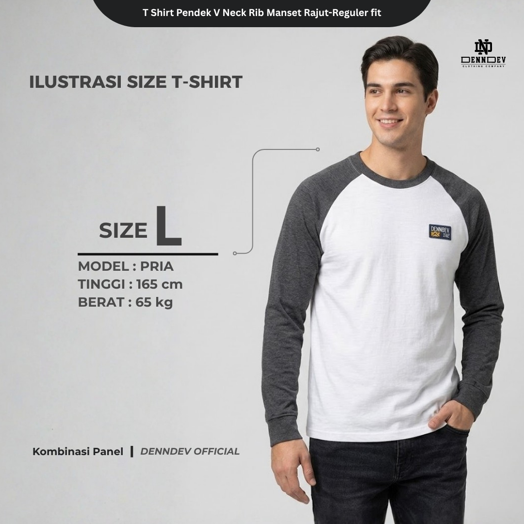 DEN N DEV | Kaos Lengan Panjang Raglan Pria Katun 20s | Kaos Cowok Sporty Casual