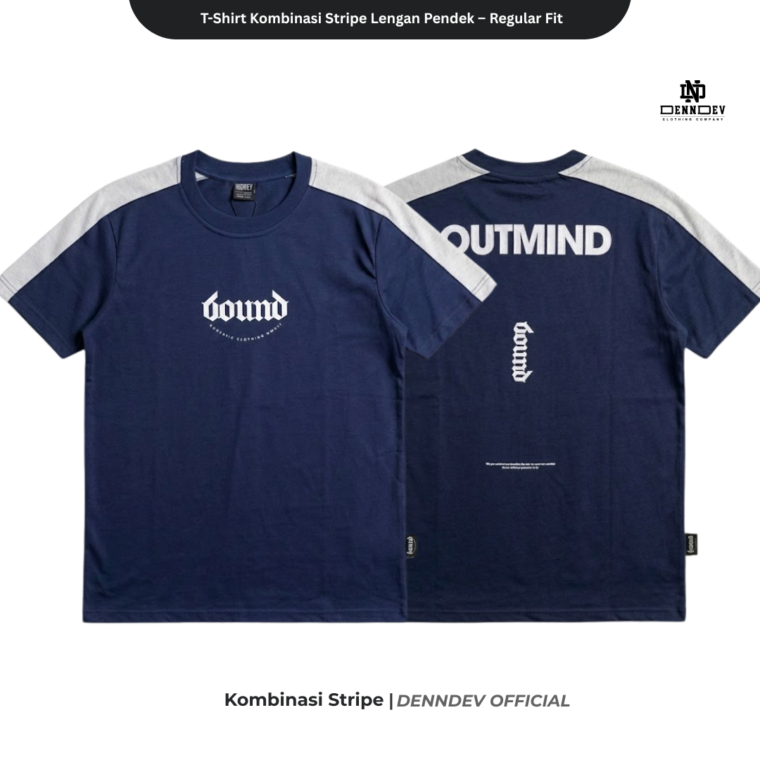 DEN N DEV Kaos Pria Stripe Kombinasi Katun 20s T-Shirt Distro Lengan Pendek Regular Fit