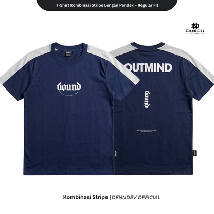 DEN N DEV Kaos Pria Stripe Kombinasi Katun 20s T-Shirt Distro Lengan Pendek Regular Fit