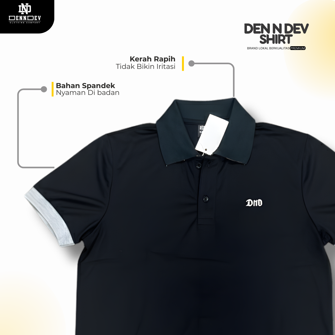 DEN N DEV | Kaos Kerah Polo Shirt Unisex Spandex Bordir Simpel | Kaos Polo