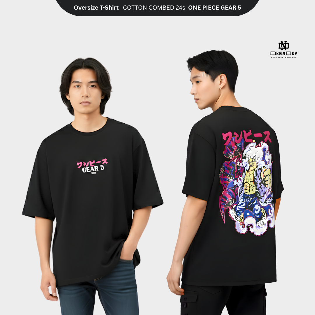 DEN N DEV PREMIUM T Shirt Koleksi Anime ONE PIECE GEAR 5 Warna Hitam Kaos Distro Pria Katun Premium