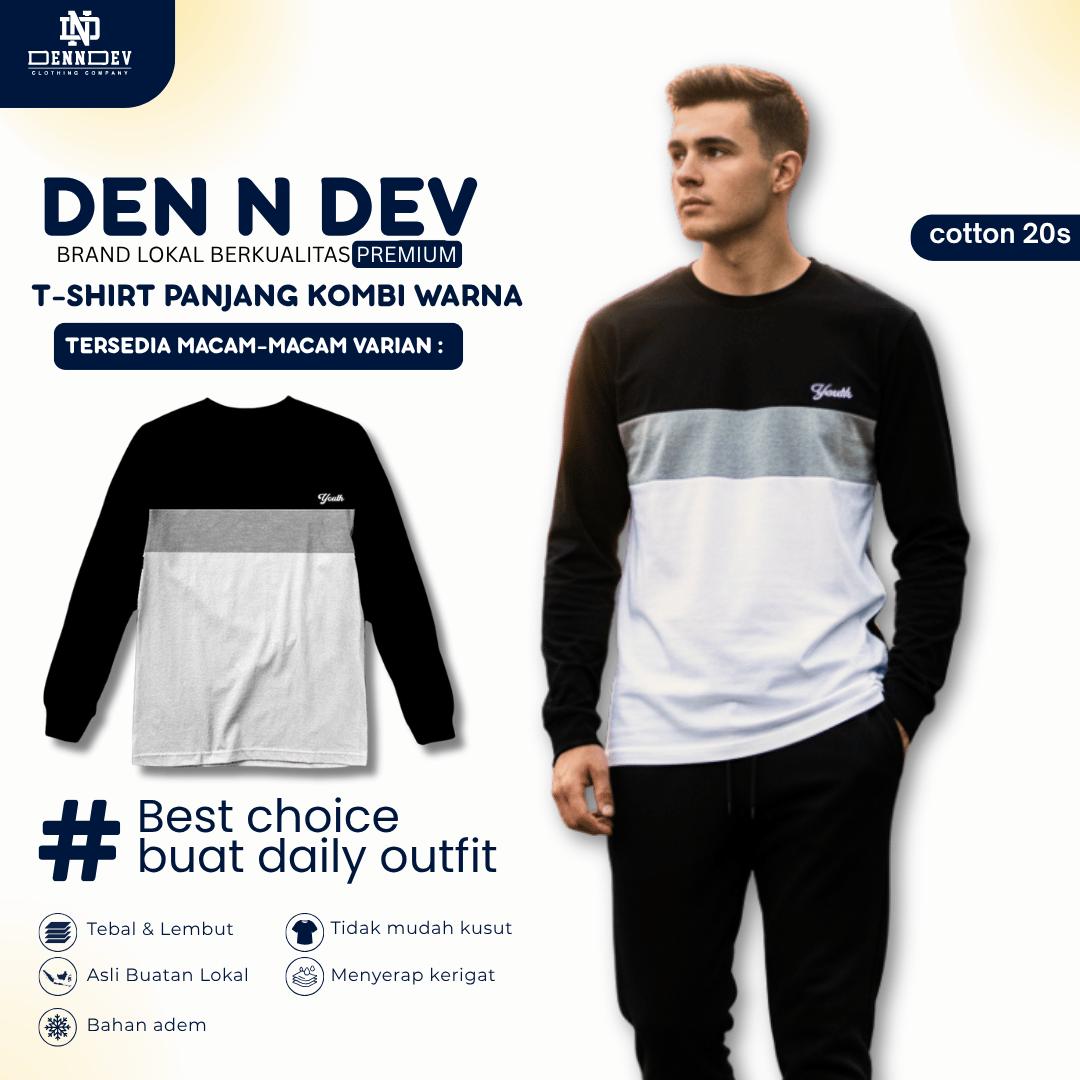 DEN N DEV Kaos Lengan Panjang Kombi Warna – Cotton 20s Premium Stylish Casual