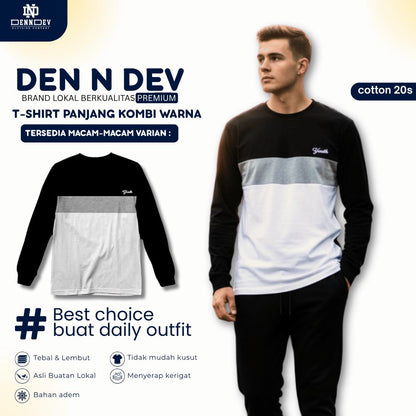 DEN N DEV Kaos Lengan Panjang Kombi Warna – Cotton 20s Premium Stylish Casual