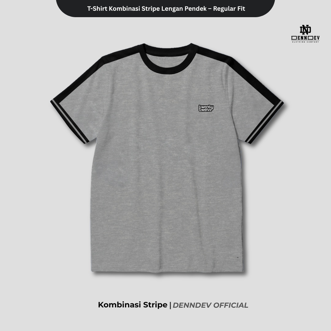 DEN N DEV | T-Shirt Kombinasi Stripe Lengan Kaos Distro Pria Wanita Cotton Tebal Asli Lokal