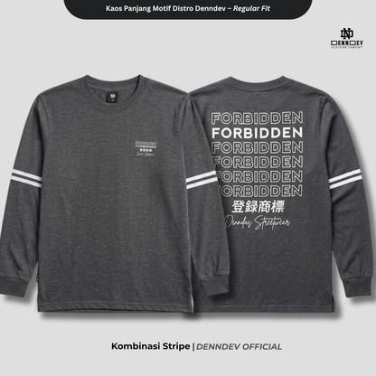 DEN N DEV | Kaos Lengan Panjang Double Stripe Lengan Motif Distro Unisex
