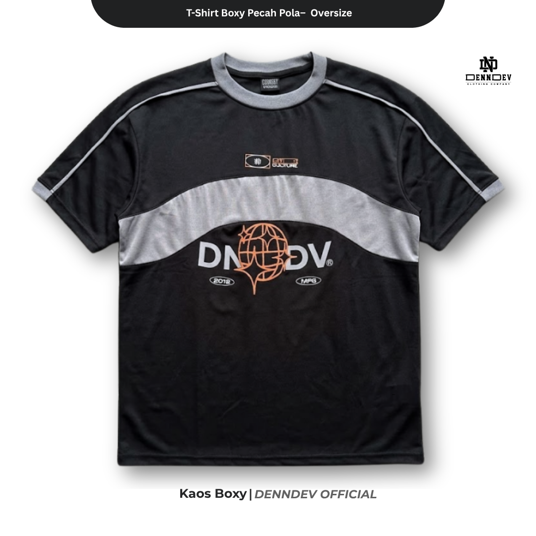 DEN N DEV T-Shirt Boxy Pecah Pola Oversize - Kaos Pria Distro Casual Streetwear