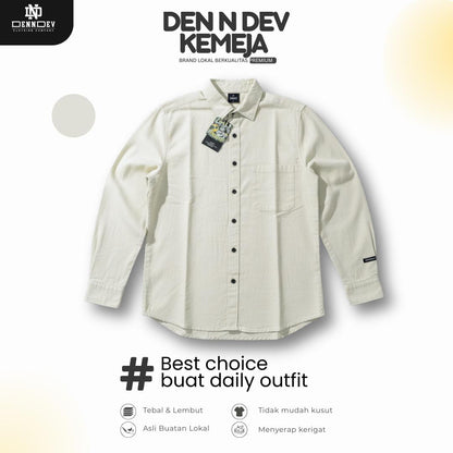 DEN N DEV Kemeja Polos Pria Lengan Panjang Bahan Fiber Bamboo Adem Warna Kalem