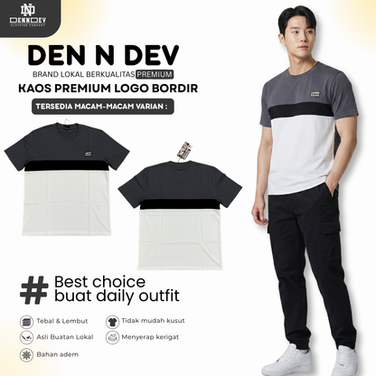 DEN N DEV | Kaos Kombinasi Premium Bordir Dada | Cotton Combed 24s