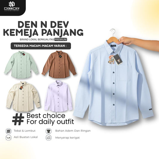 DEN N DEV Kemeja Polos Pria Lengan Panjang Bahan Fiber Bamboo Adem Warna Kalem