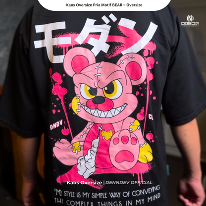 DEN N DEV Kaos Oversize Pria Motif BEAR T-Shirt Keren Baju Distro Oversize Terlaris