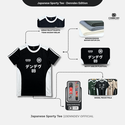 DEN N DEV Kaos Sporty Pria Lengan Pendek Japanese Streetwear Tee Pecah Pola Jersey Retro Distro