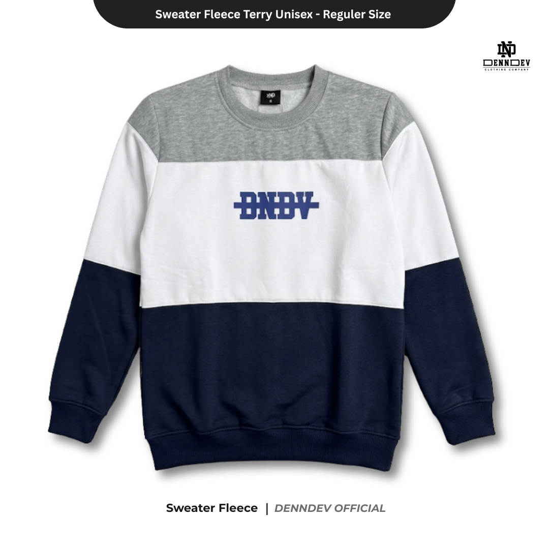 DENNDEV Sweater Crewneck Kombinasi 3 Warna Fleece Terry Unisex Premium 280 GSM