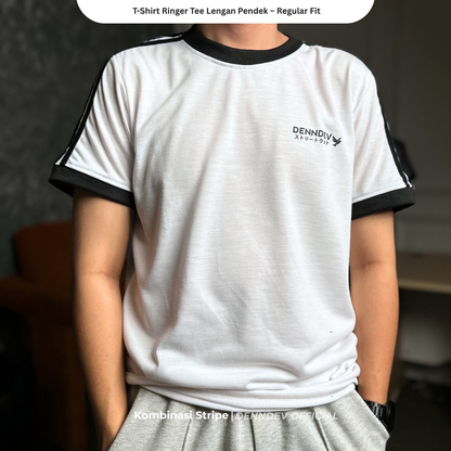 DENNDEV - Kaos Ringer Tee Pria Lengan Pendek Kombinasi Stripe Regular Fit