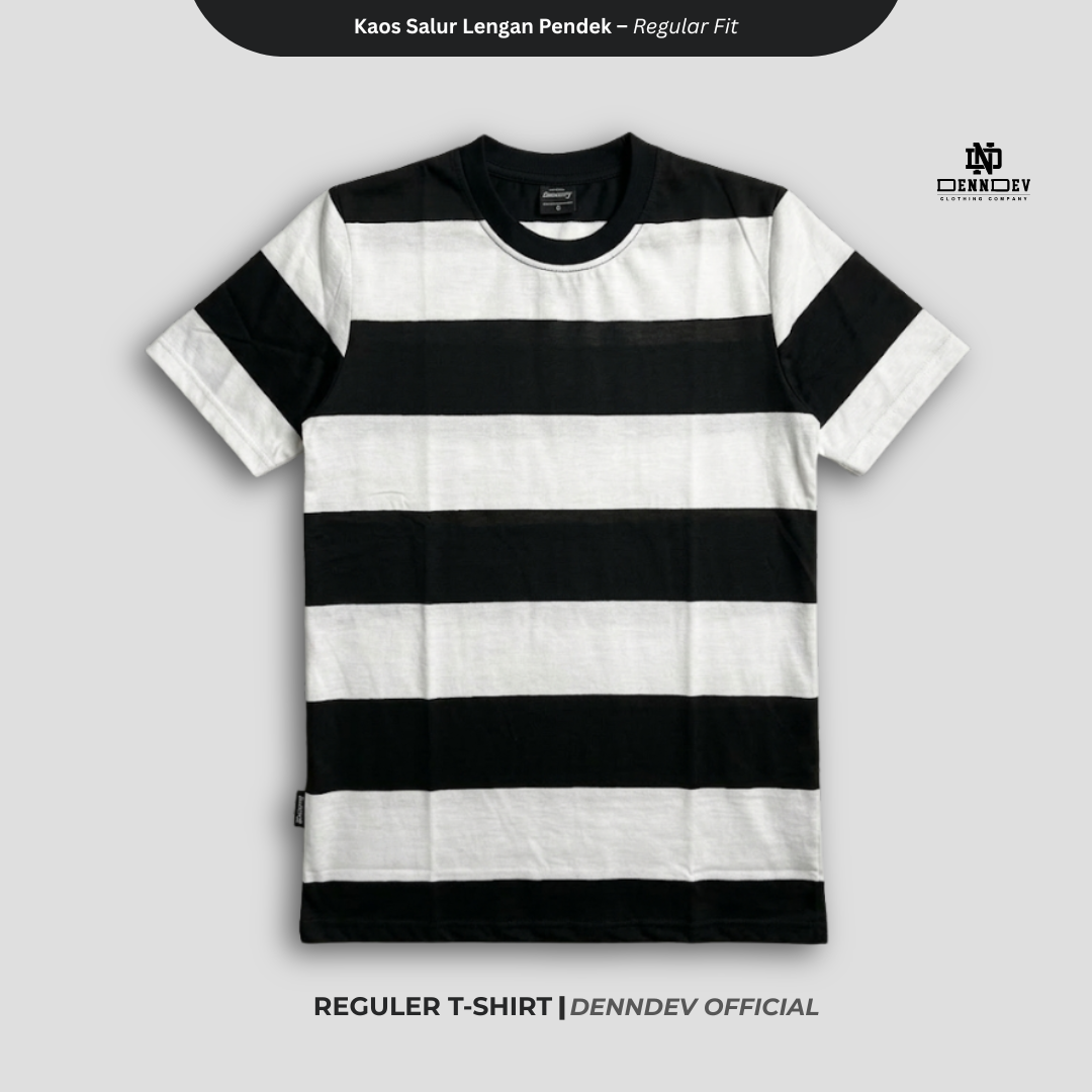 DENNDEV - Kaos Salur Lengan Pendek Stripe T-Shirt Pria Regular Fit