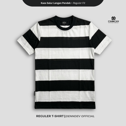 DENNDEV - Kaos Salur Lengan Pendek Stripe T-Shirt Pria Regular Fit