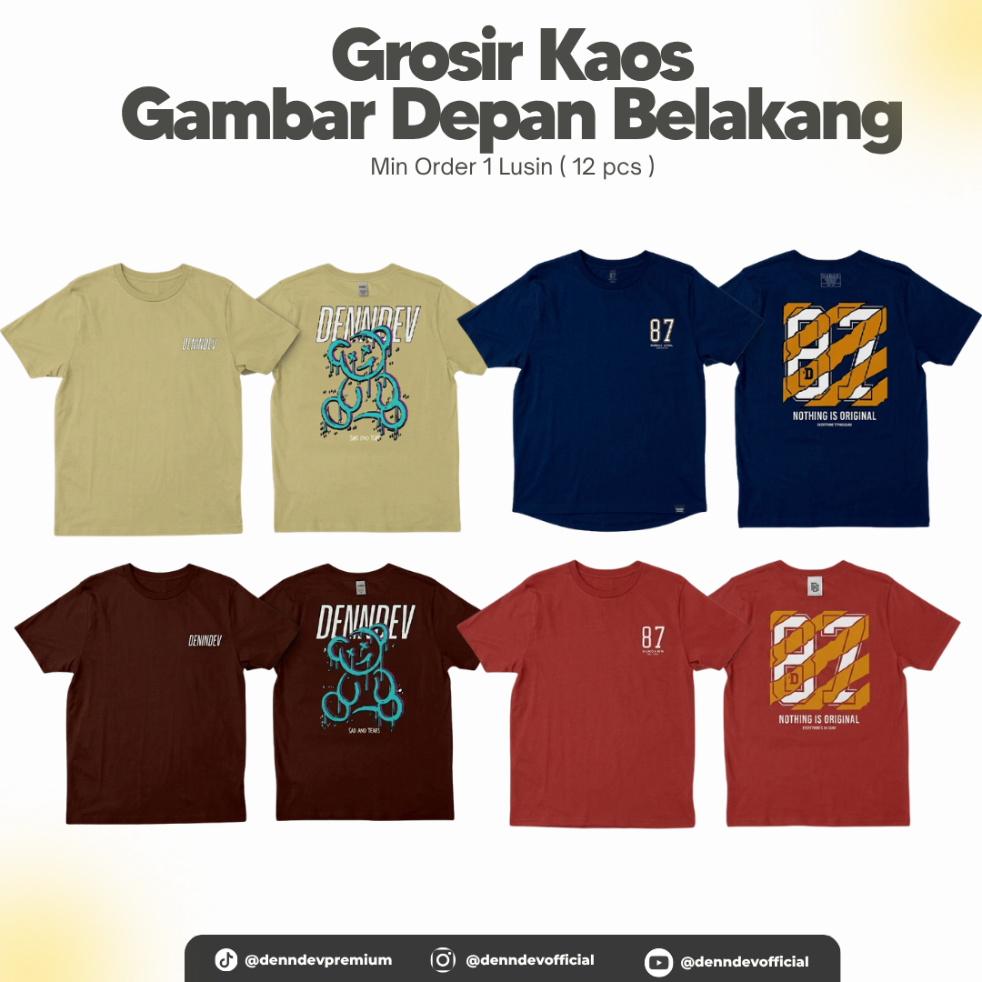 [SERIAN] Kaos Gambar Depan Belakang - Paket 1 Lusin (1 Motif Seri M-L-XL)