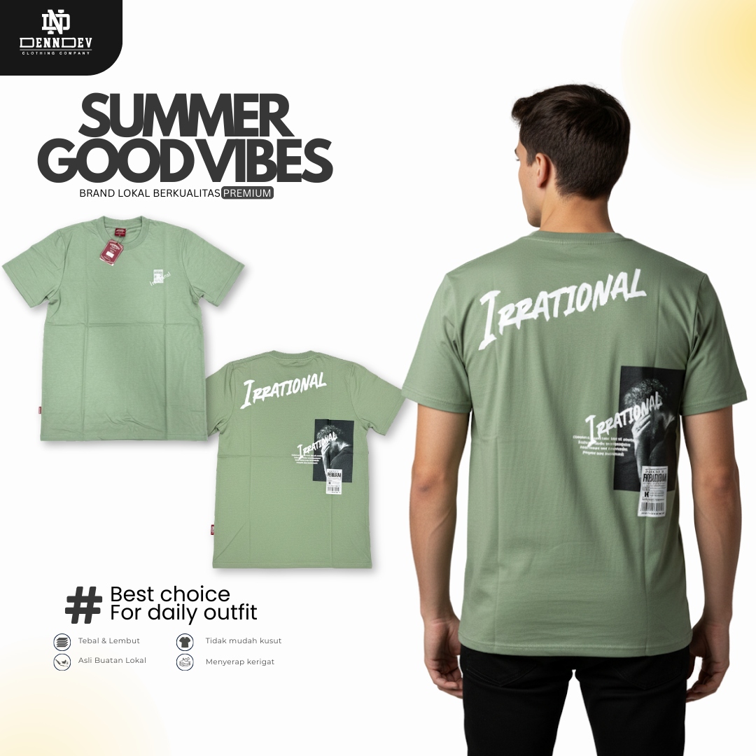 DEN N DEV - Pakaian pria keren pendek/baju cowo keren motif IRRATIONAL/Kaos simpel