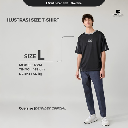 DEN N DEV - Kaos Oversize Pria T-Shirt Lengan Pendek Pecah Pola Casual Look