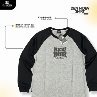 DEN N DEV | Kaos Raglan Distro Unisex Lengan Panjang Kombinasi Warna