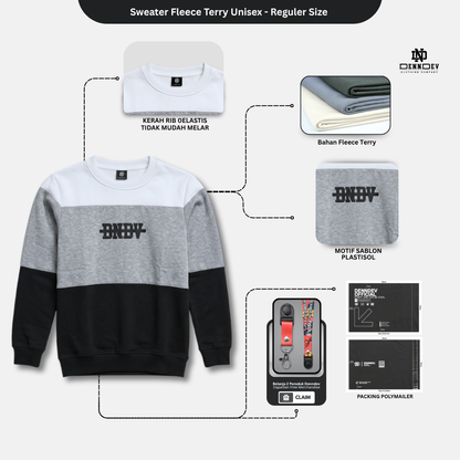 DENNDEV Sweater Crewneck Kombinasi 3 Warna Fleece Terry Unisex Premium 280 GSM
