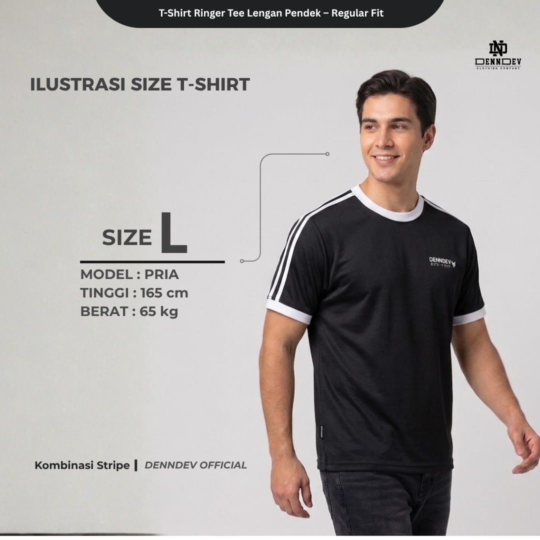 DENNDEV - Kaos Ringer Tee Pria Lengan Pendek Kombinasi Stripe Regular Fit