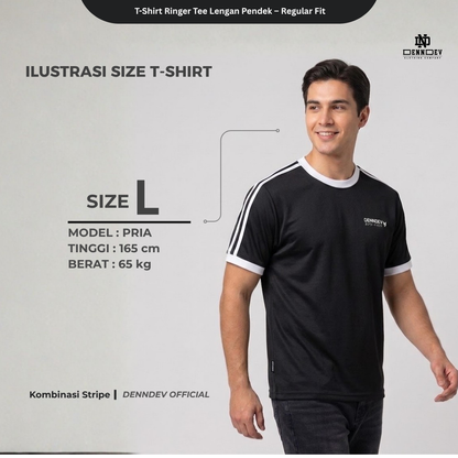 DENNDEV - Kaos Ringer Tee Pria Lengan Pendek Kombinasi Stripe Regular Fit