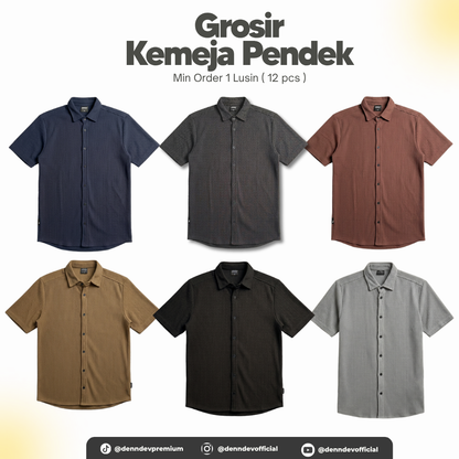 [SERIAN] Kemeja Pendek Pria - Paket 1 Lusin (1 Warna Seri M-L-XL)