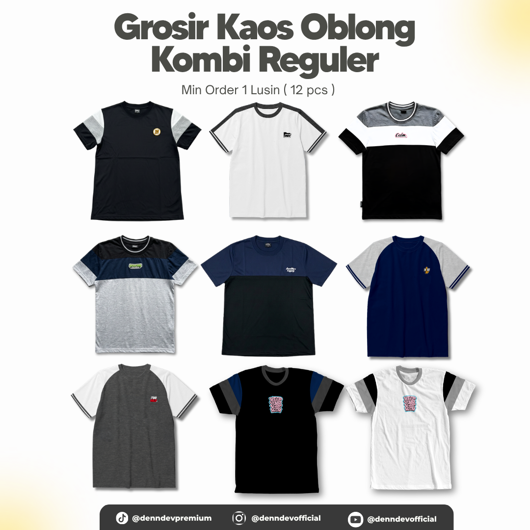 [SERIAN] Kaos Oblong Kombi Reguler - 1 Lusin 1 Motif (Mix Size M-L-XL)