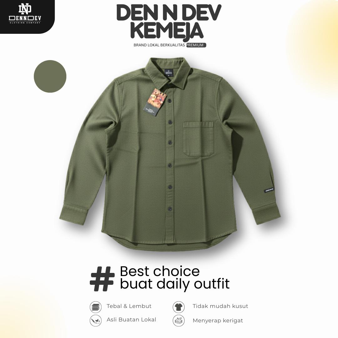 DEN N DEV Kemeja Polos Pria Lengan Panjang Bahan Fiber Bamboo Adem Warna Kalem