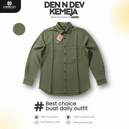 DEN N DEV Kemeja Polos Pria Lengan Panjang Bahan Fiber Bamboo Adem Warna Kalem