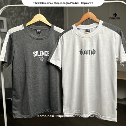 DEN N DEV Kaos Pria Stripe Kombinasi Katun 20s T-Shirt Distro Lengan Pendek Regular Fit