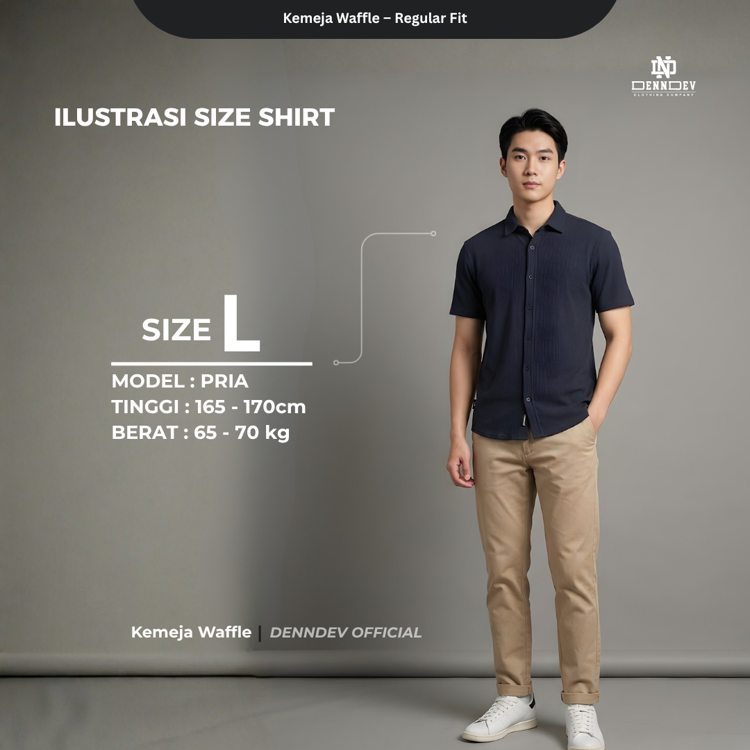 DEN N DEV Official - Kemeja Pendek Bahan Waffle Regular Fit