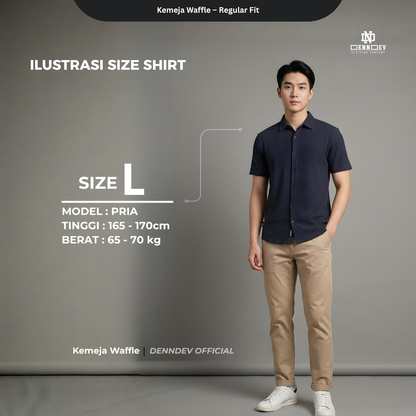 DEN N DEV Official - Kemeja Pendek Bahan Waffle Regular Fit