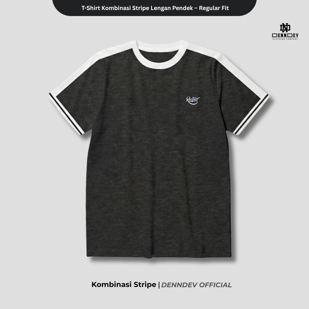 DEN N DEV | T-Shirt Kombinasi Stripe Lengan Kaos Distro Pria Wanita Cotton Tebal Asli Lokal