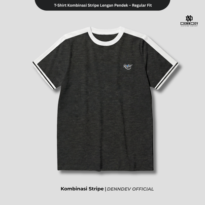 DEN N DEV | T-Shirt Kombinasi Stripe Lengan Kaos Distro Pria Wanita Cotton Tebal Asli Lokal