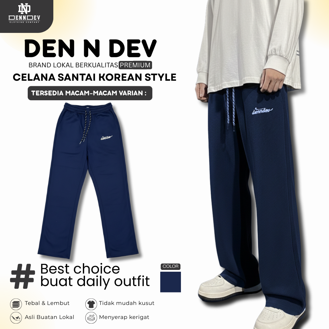 DEN N DEV | Celana Santai Korean Style Unisex Baggy | French Terry Adem & Nyaman