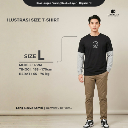 DEN N DEV Double Layer Long Sleeve T-Shirt – Kaos Lengan Panjang Premium Stylish Kekinian