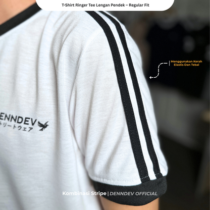 DENNDEV - Kaos Ringer Tee Pria Lengan Pendek Kombinasi Stripe Regular Fit
