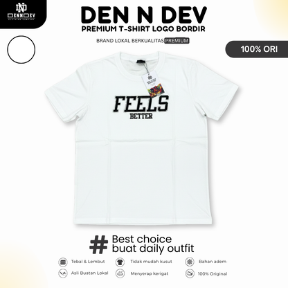 DEN N DEV | Kaos Bordir Lengan Pendek Logo Tulisan | Cotton Combed 24s Tebal Lembut & Adem