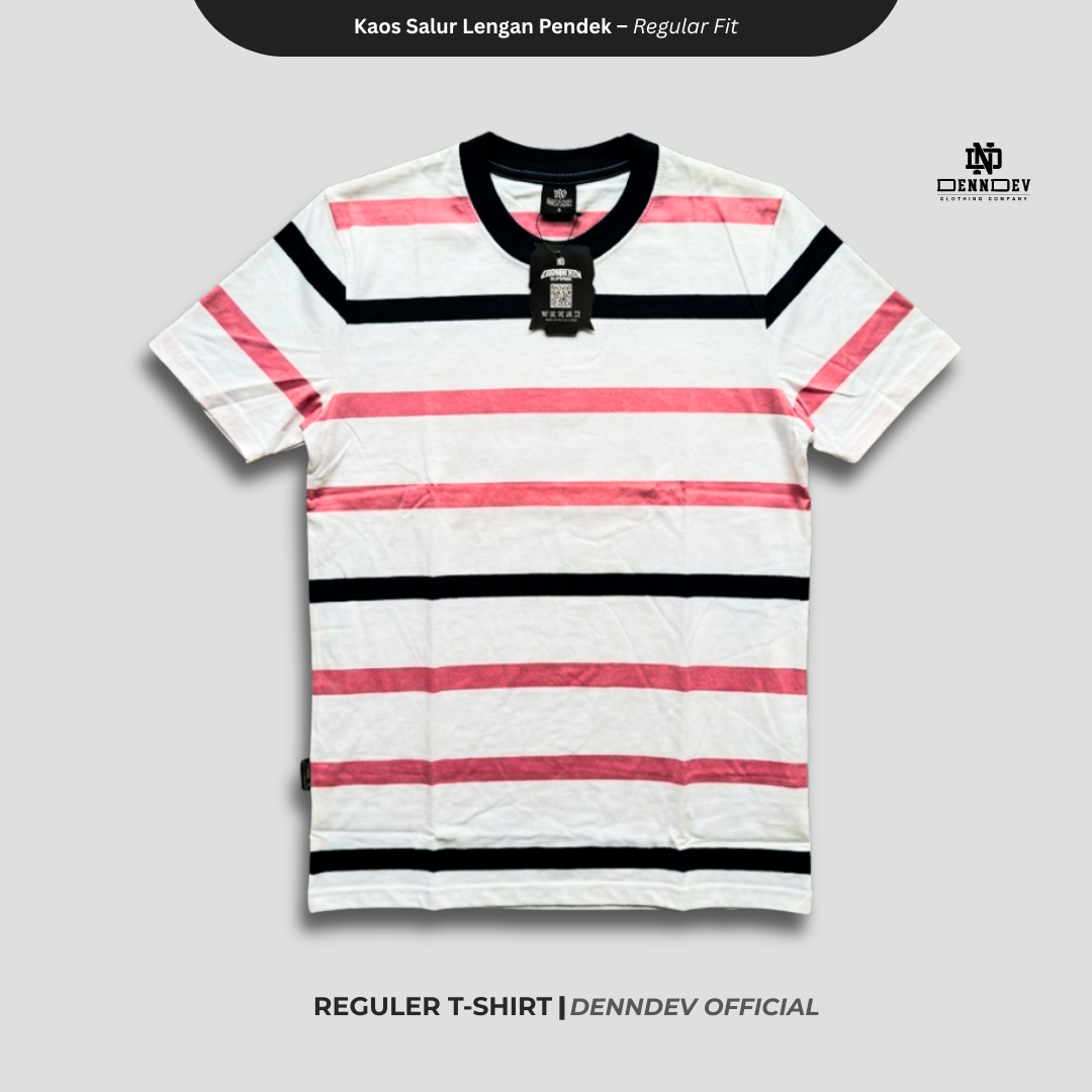 DENNDEV - Kaos Salur Lengan Pendek Stripe T-Shirt Pria Regular Fit