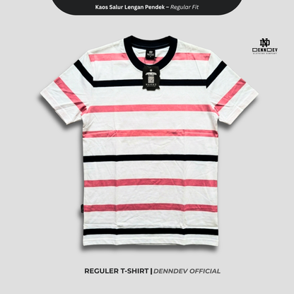 DENNDEV - Kaos Salur Lengan Pendek Stripe T-Shirt Pria Regular Fit