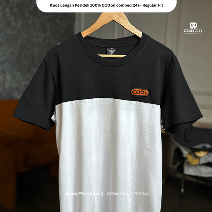 DEN N DEV | Kaos Kombinasi 2 Warna Logo Bordir | Cotton Combed 24s Tebal & Adem