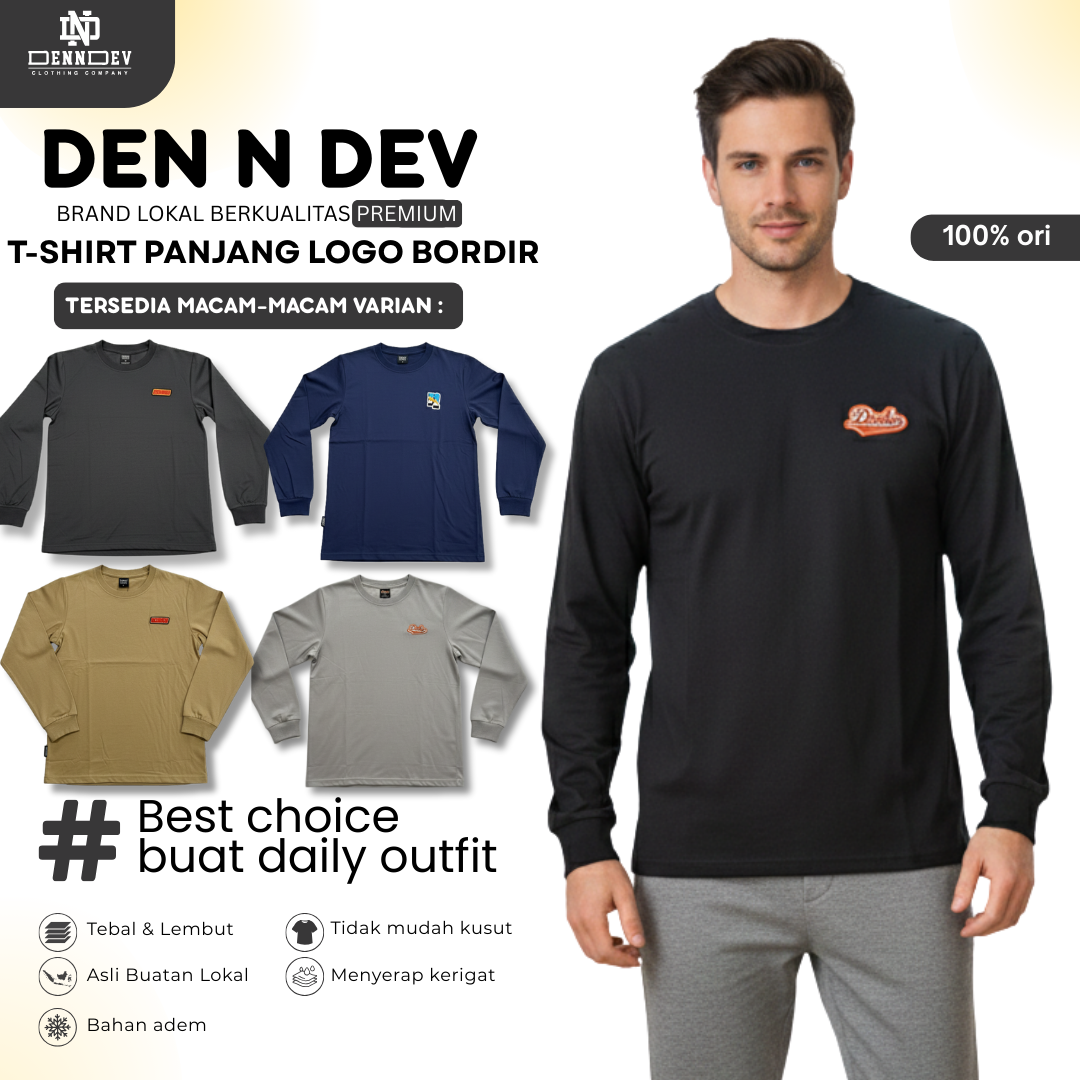 DEN N DEV - T Shirt Lengan Panjang Logo Dada Patchbordir
