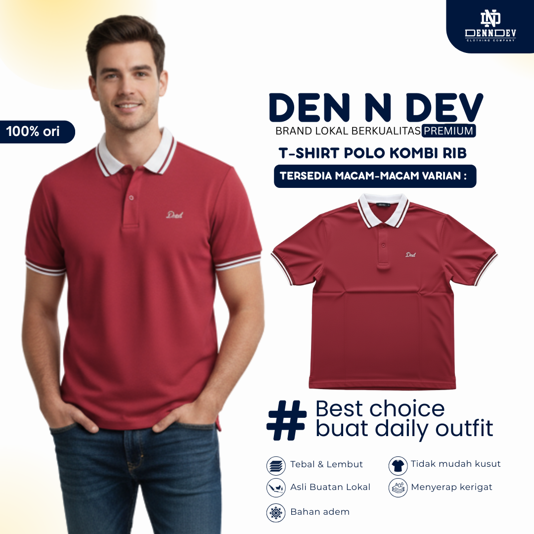 DENNDEV - Polo Shirt Pria Dewasa Motif Bordir Logo DND Simpel Kombinasi warna - Wangky Pria Dewasa