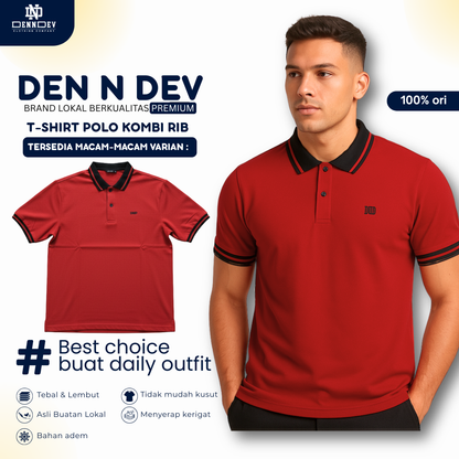 DENNDEV - Polo Shirt Pria Dewasa Motif Bordir Logo DND Simpel Kombinasi warna - Wangky Pria Dewasa